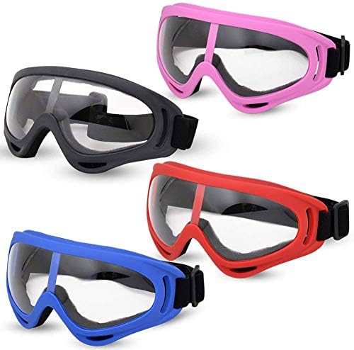 Valleycomfy 4 Pack Skiing Goggles, Adjustable Protective Motorcycle Goggles, Riding Safety Glasses, UV Protection Anti Fog Snow Goggles for Men Women Youth Kids