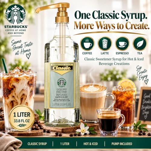 Starbucks Syrup Classic 33 OZ Bottle For Coffee And Tea with Gold Coffee Syrup Pump - image 4