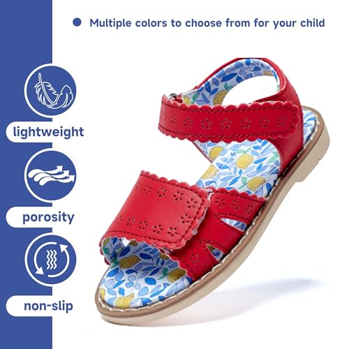 Girls Sandals Open Toe Flat Sandals Hook & Loop Summer Shoes Leather fashion sandals breathable and non-slip（Toddler/Little Kid ）3
