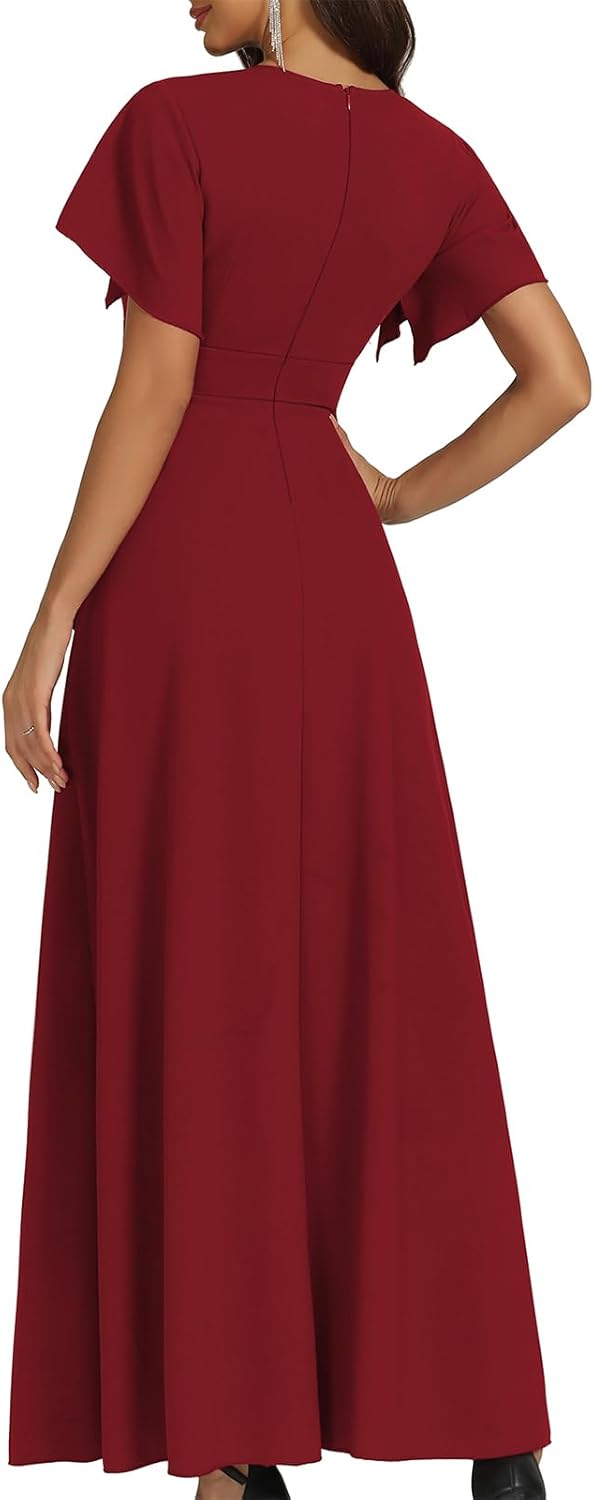 Women's Black Long Formal Dresses Cocktail Wedding Guest Dress Ruffle Split Elegant V Neck Party Gowns - Image 3