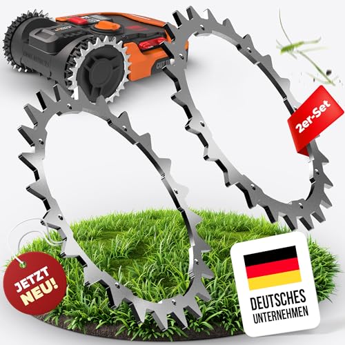 LADSPRINT Edelstahl Spikes passend für Worx Landroid S/M uvm.| Entgratet | Poliert | 16x Edelstahl Schrauben | Traktionsverbesserung für Mähroboter | Extra viele Zacken