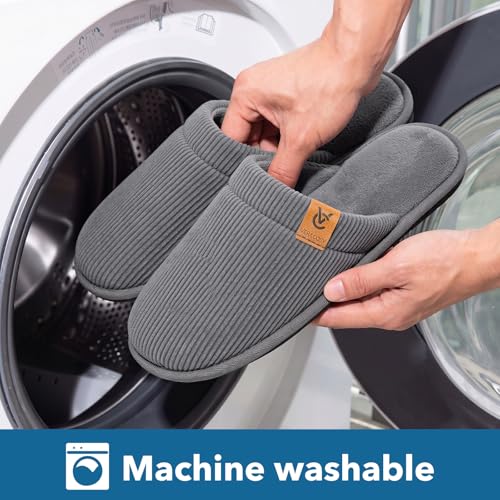Image of VeraCosy Men's Corduroy Scuff Slippers Soft Comfy Memory Foam Non-slip Indoor House Shoes