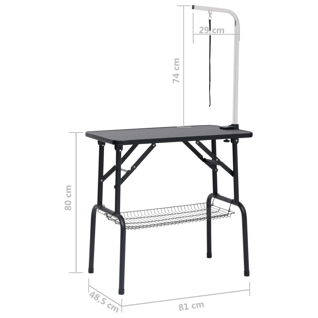 Mangloder - Tavolo da toelettatura regolabile per cani e gatti, con cinghia, cestino portaoggetti, superficie antiscivolo, pieghevole, 81 x 48,5 x 80 cm, per toelettatura, igiene e uso mobile