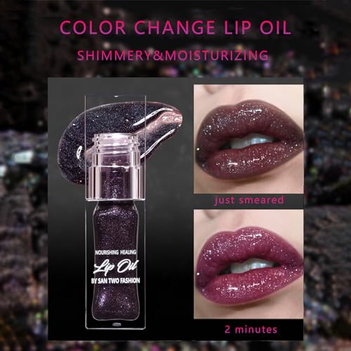 Charm Kiss 2024 New Magic Black Color Changing Lip Oil,Warm Change Glitter Lip Gloss thumb #1