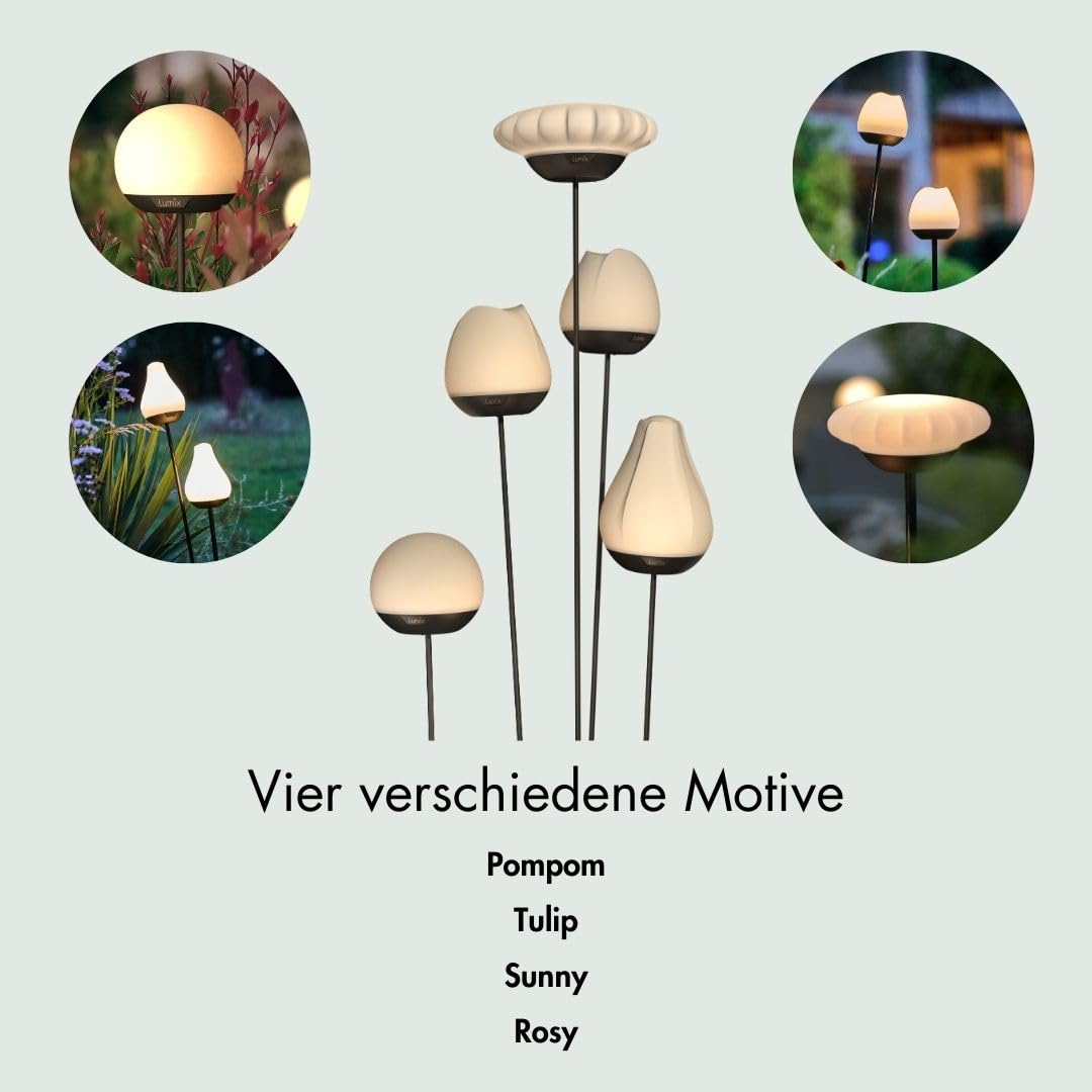 Lumix® Solar Flowers 1x Solarleuchte für Außen Garten von Krinner innenliegendes Solarpanel, IP44, Auto EIN/AUS mit RGB, Auto Change und neutralem LED Licht, Gartenleuchte Tulip 1 Stück