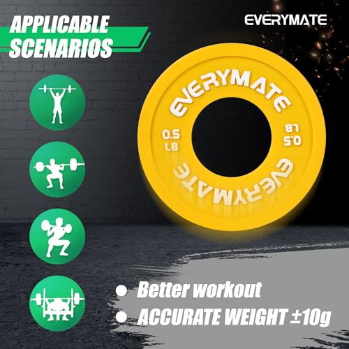 Image of EVERYMATE Change Weight Plates 1.25LB 2.5LB 5LB Set Fractional Plate Olympic Bumper Plates for Cross Training Bumper Weight Plates Steel Insert Strength Training Weight Plates