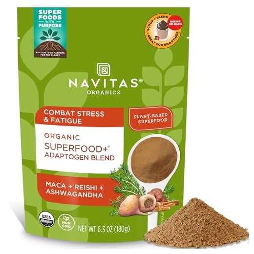 Navitas Organics Superfood+ Adaptogen Blend for Stress Support (Maca + Reishi + Ashwagandha), 6.3oz Bag, 30 Servings — Organic, Non-GMO, Vegan, Gluten-Free, Keto & Paleo.