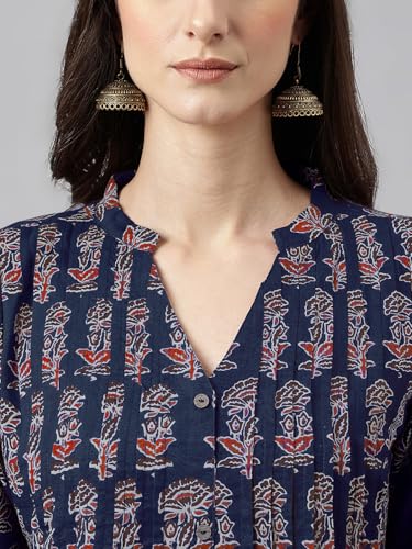 Image of Janasya Women's Pure Cotton Floral Printed A-line Kurta