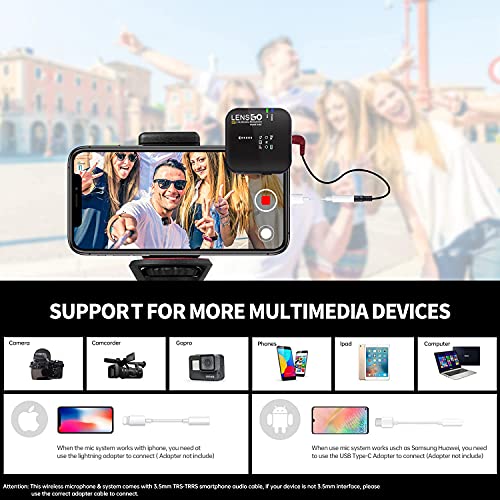 Image of LENSGO 348C 2.4G Wireless Lavalier Microphone System, TF Card Slot Compact 1 Transmitter and 1 Receiver Wireless Lapel Lav Mic for iPhone Smartphone Camera Vlog YouTube Interview Video Camcorder (348- 1 TX & 1 RX)
