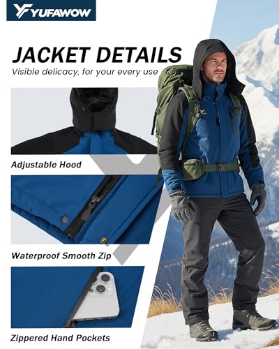 Image of Yufawow Men's Ski Jacket Waterproof Warm Snowboard Jacket Insulated Winter Coat for Outdoor Cold Weather Sports Work
