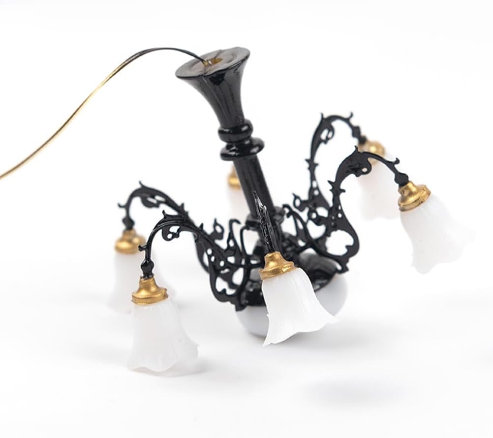 Miniature Chandelier for Dollhouse 1:12 Scale Tiny House Ceiling Light Pendant Mini Lamp for Doll Accessories and Mini Home Decor 2.55X2.55X1.77In (Voltage: 3V)