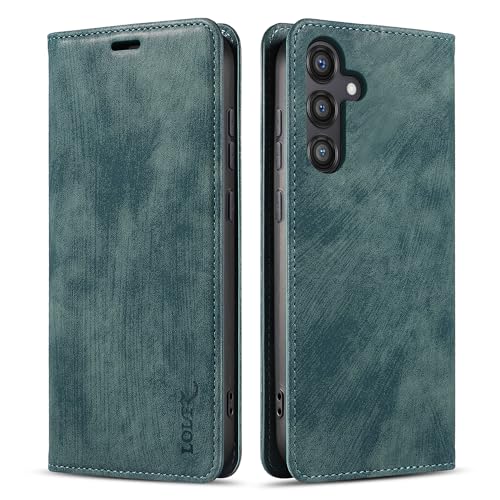 Image of LOLFZ Wallet Case for Samsung Galaxy S23 FE 5G, Premium Slim PU Leather Case Card Slots Stand Function Magnetic Protective Flip Case Cover Compatible with Galaxy S23 FE - Lake Green