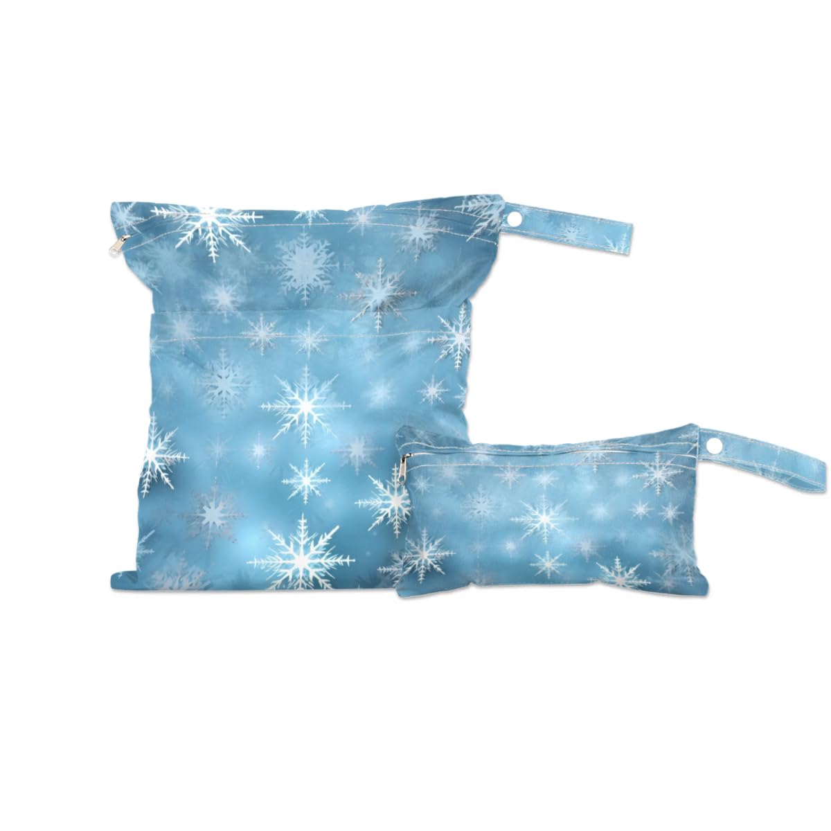 GzLeyigou 2pcs Cloth Diaper Wet Dry Bag Waterproof Storage Bag Travel Laundry Bags, Beach, Pool, Breast Pump Parts, Gym Bag for Swimsuits & Wet Clothes for Baby (Frozen Christmas Snowflake)