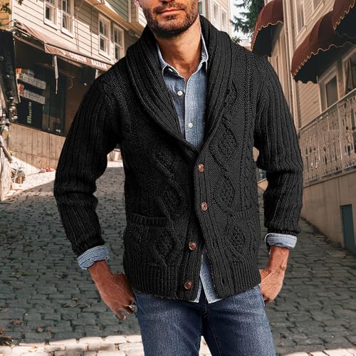 Christmas Sweater Men Vintage Cardigan Sweater Irish Twisted Casual Loose Button Down Cable Knitted Sweater Pockets2
