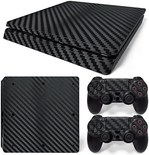 Gam3Gear Vinyl Decal Protective Skin Cover Sticker for PS4 Slim Console & Controller - Black Carbon Fiber