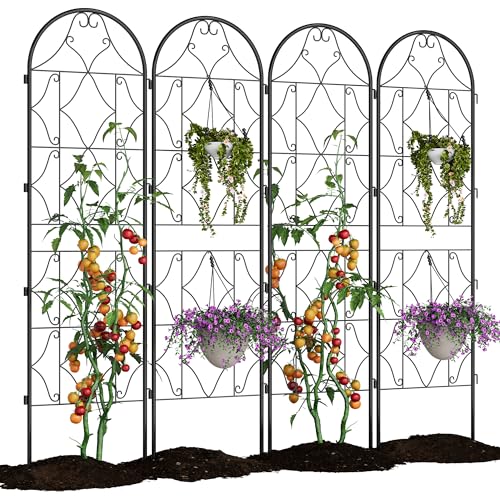 4 Pack 74,8' h x 21,6' w Trellisse de jardín para plantas de escalada, Trellises de plantas robustas con revestimiento de metal negro, decoración exterior arqueada para céspedes de patio, rosas, vinos