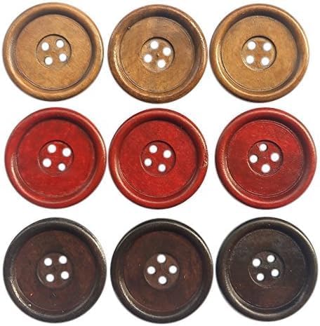 Chenkou Craft 30pcs Big Size 40mm 1 1/2" Round Wood Buttons 4 Holes Craft Sewing Button (Mix)