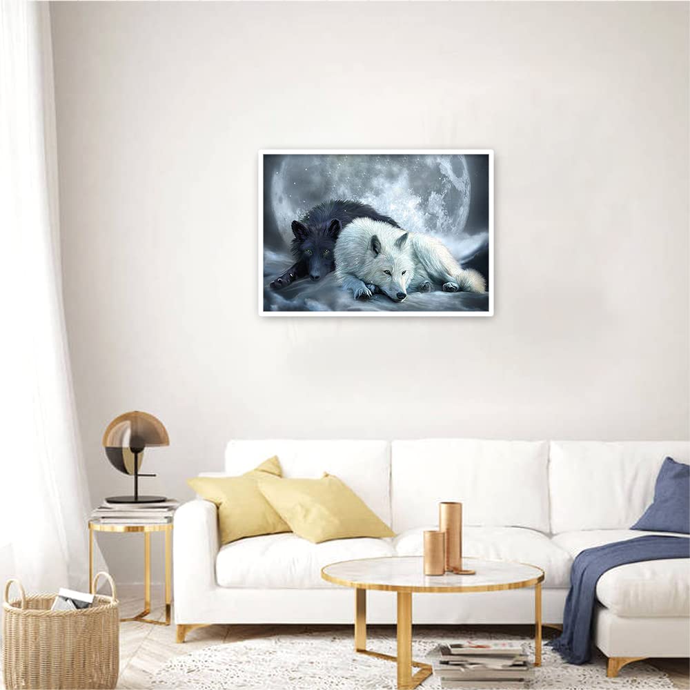 DCIDBEI 50x40CM Bordado Diamante Kit Completo Cuadrado Square, Cuadros Diamantes 5d Animale Anime, Mosaico Pintura Diamante Adulto Niño Regalo Hermana Fiesta | Lobo Bajo La Luna