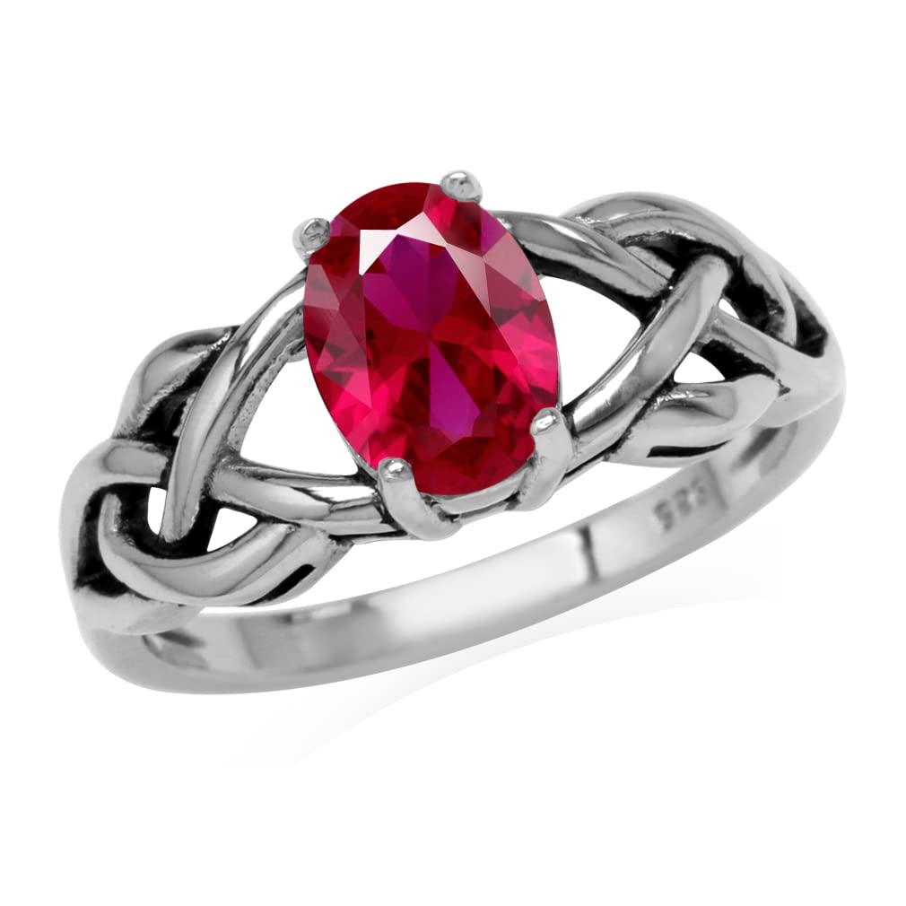 SilvershakeCreate Red Ruby Gemstone 925 Sterling Silver Celtic Knot Weave Solitaire Ring Jewelry July Birthstone