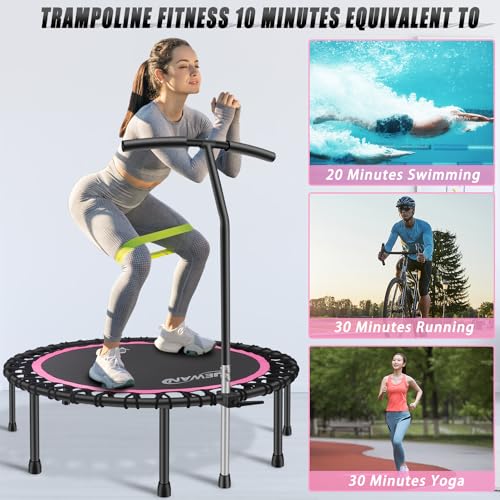 Image of Newan 40 inch-48 inch Silent Mini Trampoline Fitness Trampoline Bungee Rebounder Jumping Cardio Trainer Workout for Adults-Max Limit 330lbs