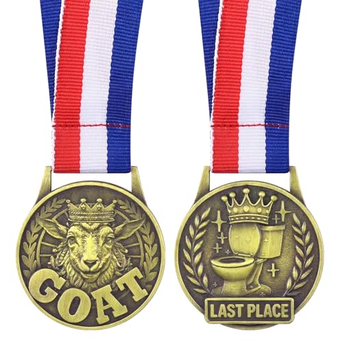 Kenning 2-Pack 2 in Award Medals with Ribbon Necklace First Place Champion Medal and Funny Last Place Toilet Seat Medal Trophy Prize Gift for Sports Tournaments School Office Parties