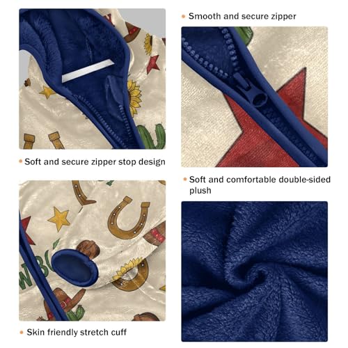 Cowboy Theme Pattern Design Toddler Fleece Jacket Girl Boys Hooded Fleece Jacket Coat Warm Outwear Zip-up 3-10T3