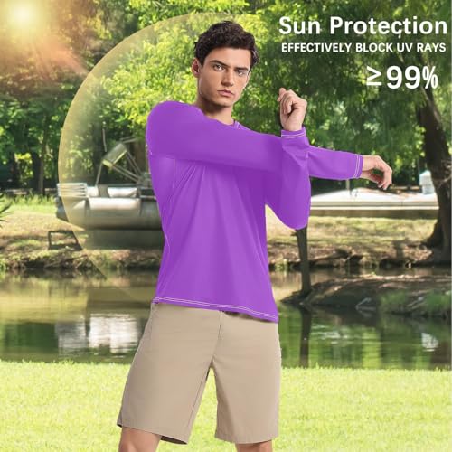 Dark Orchid Purrple Men's UPF 50+ Slim fit Round Neck Long Sleeve Sun Protection UPF 50+ Running4