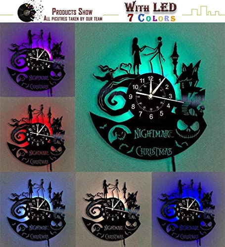 Christmas Nightmare Vinyl Record Wall Clock Creative With 7Color Glowing Night Light Clock 12Inches Handmade Home Decor Gifts For Children And Friends #TOP3