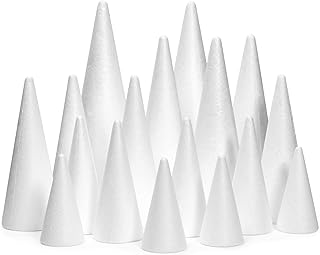 Bright Creations 18 Pack Foam Cones for Crafts, 5 Assorted Sizes for Trees, Holiday Decorations, Handmade Gnomes (White, ...
