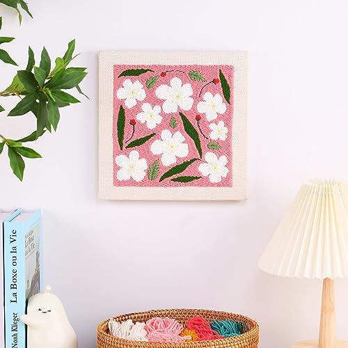 Image of Embroidery Punch Needle kit Frame, Embroidery Starter Kits for Beginner Kids,Punch Needle Fabric with Pattern,Threader, Yarns,Embroidery Hoops & Rug Punch(Pink)