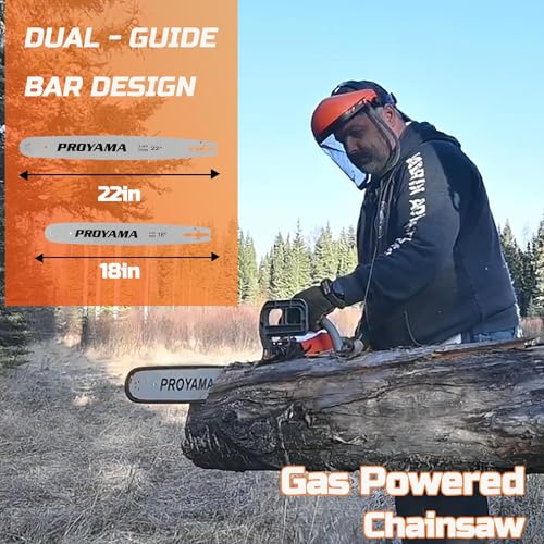 PROYAMA 62CC 2-Cycle Gas Powered Chainsaw, 22 Inch 18 Inch Handheld Cordless Petrol Chain Saw for Tree Wood Cutting - Thumbnail 3