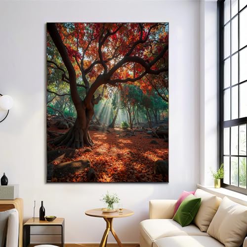 Arte de pared sin marco con bosque otoñal: respira la paz de la naturaleza en tu salón