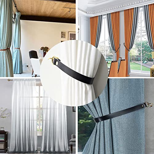 Leather Curtain Tie Backs 2Pcs Glrovazas Leather Curtain Rod Holder Window Treatment Holdbacks, Leather Drapery Tiebacks With Metal Hooks Leather Drapery Tiebacks For Balcony Room Cafe (Black) #TOP6