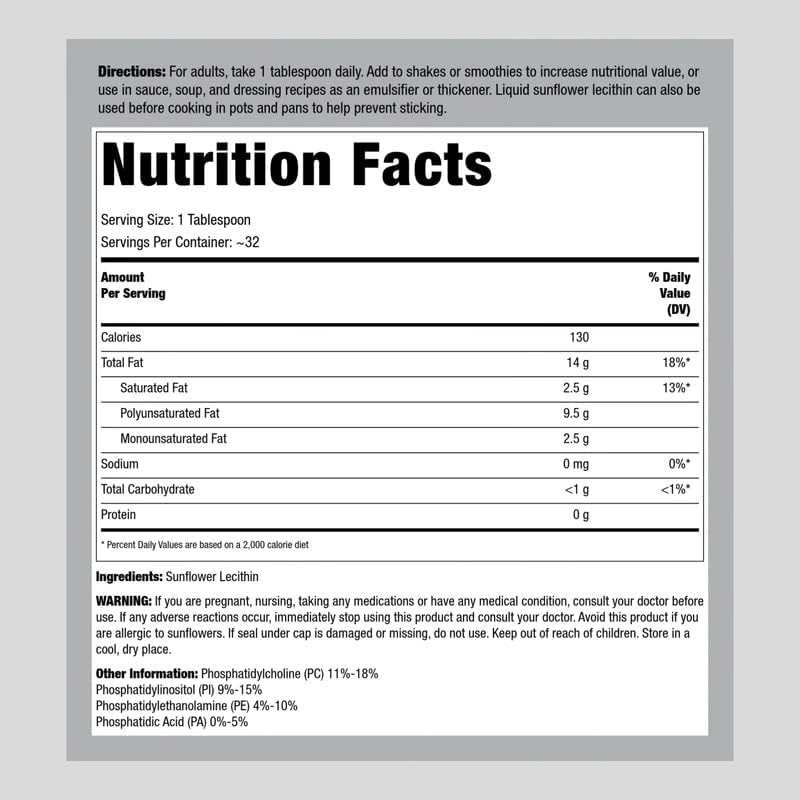 Miniatura 2 de Piping Rock Aceite líquido de lecitina de girasol de 16 onzas  Fosfolípidos naturales  Vegano, sin soja, sin OMG, sin soja, sin gluten