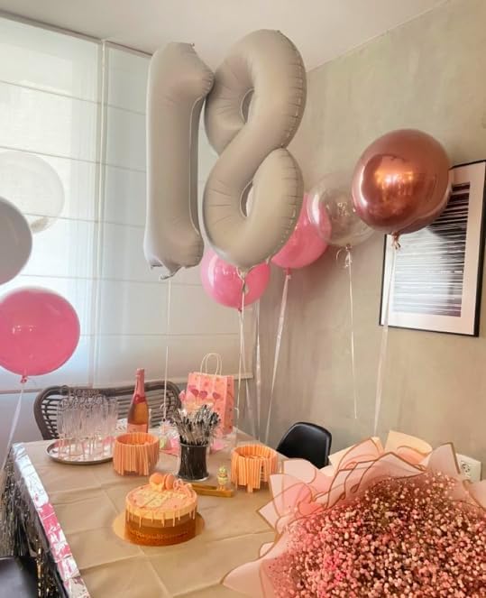 Image of Cream Color 32 Inch Number Helium Foil Balloon For Birthday Decoration Items | Number foil Balloon 8 | Anniversary Decoration Items | Pack of 14