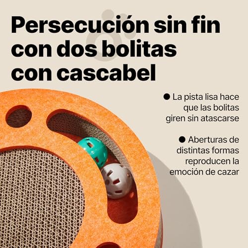 Miniatura 3 de Rascador Para Gatos Con Pista De Pelotas Con Cascabel Juguete Interactivo Para Gato, Alfombrilla Rascadora De Cartón Ondulado Con Hierba Gatera, Tabla Rascadora, Accesorios Para Gatos Naranja