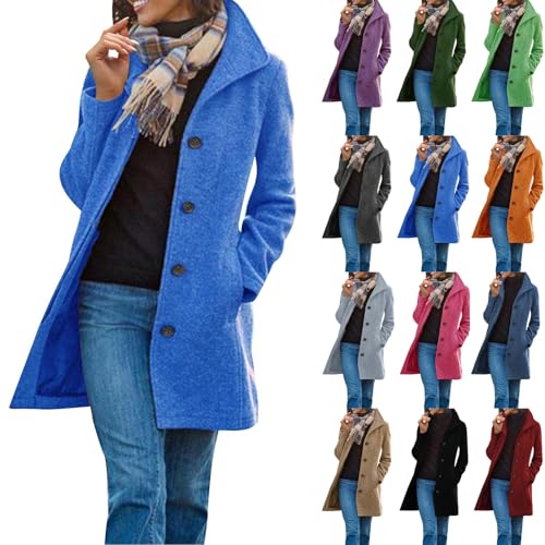 NBXNZWF Women's Mid-Long Pea Coats Stand Collar Single Breasted Wool Blend Coat Winter Thicken Peacoat Overcoat with Pockets3