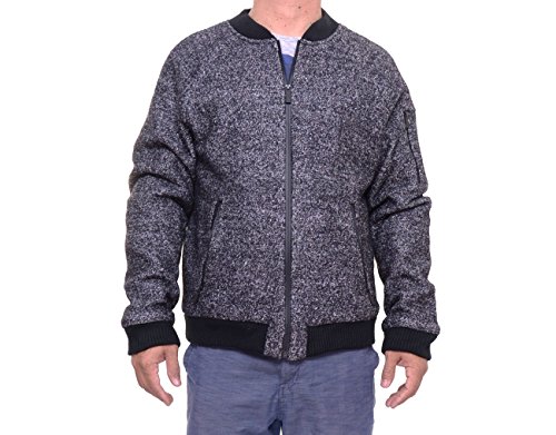 Calvin Klein Men's Wool Bomber Jacket, Pitch Black Heather, Large