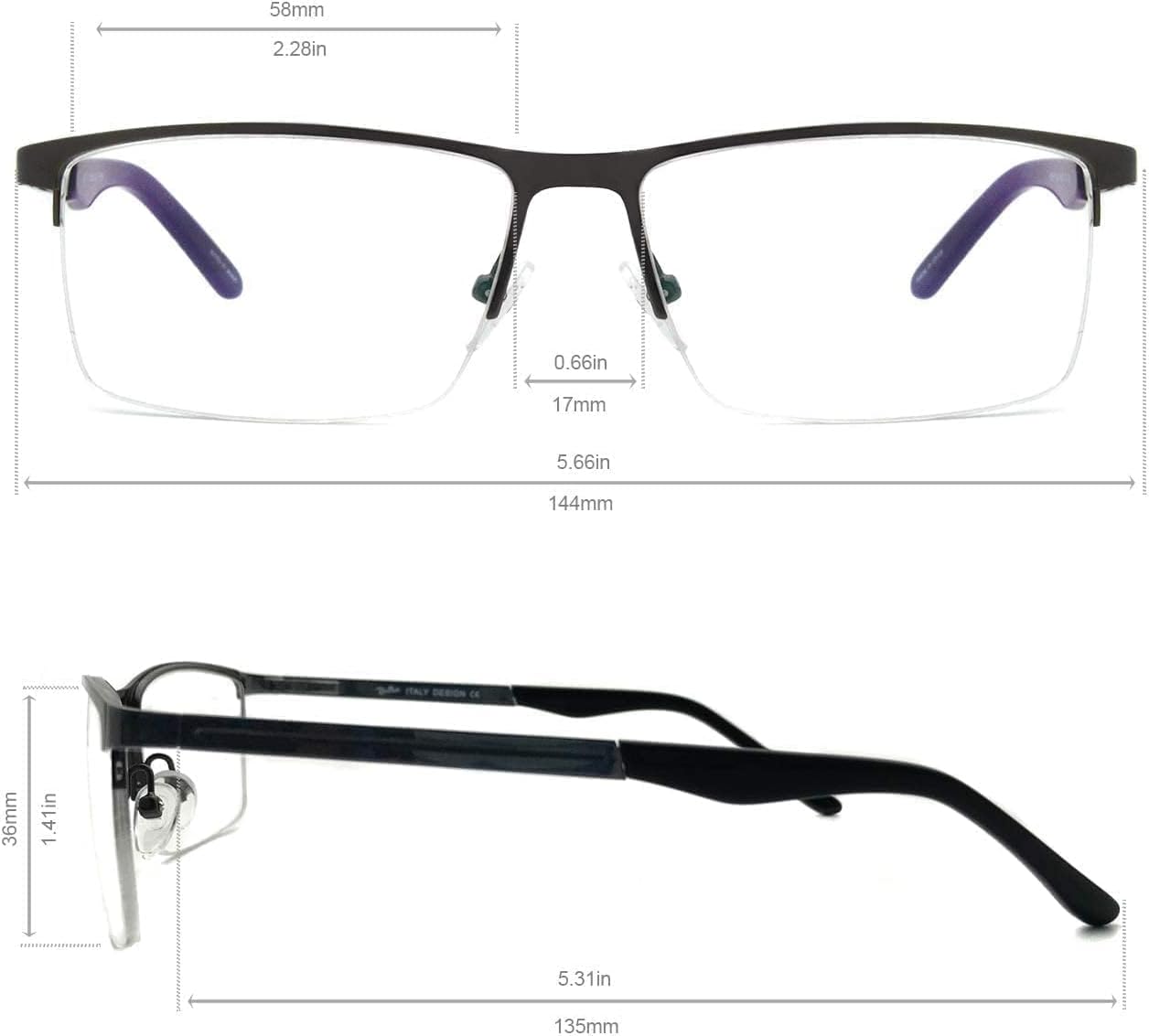 RICH MODE Classic Blue Light Blocking EyeglassesFashion Half Frame Clear Lens Glasses for Men Gray - Image 6