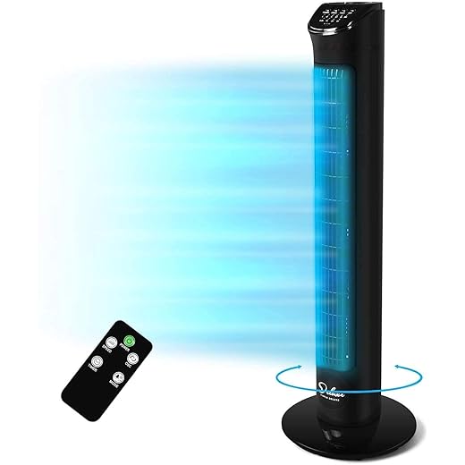 Simple Deluxe 32 Inch Electric Oscillating Tower Fan with Remote Control for Indoor, Bedroom and Home Office, Black