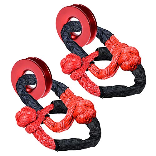 Red Kits 2pcs Recovery Snatch Ring + 4pcs UHMWPE 1/2 inch Synthetic Soft Shackle Winch Rope with Protective Sleeve for Sailing SUV ATV UTV 4X4 Towing Truck Climbing Boating Water Craft