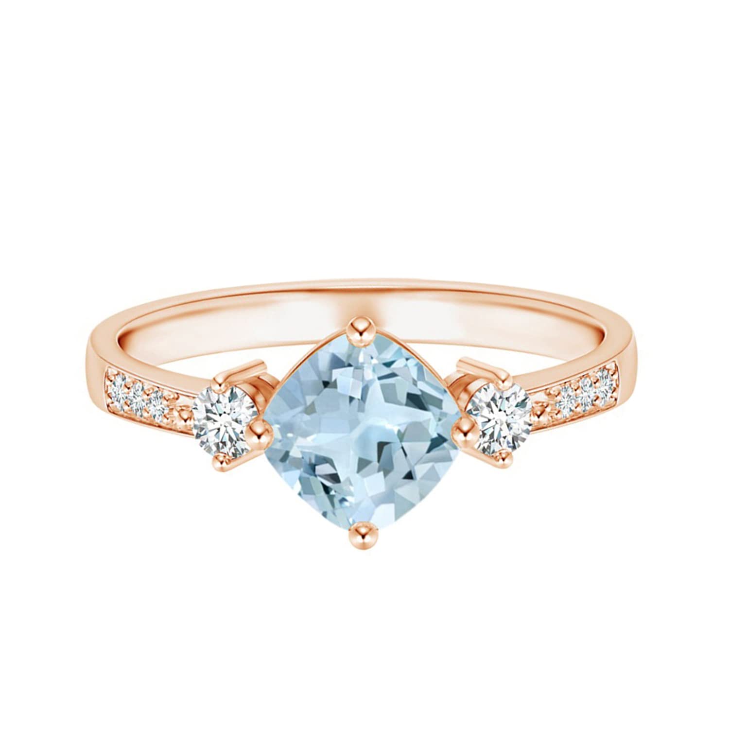 Shine Jewel Tres piedras Cojín 0.75 Ctw Azul Piedra preciosa aguamarina Compromiso de plata de ley 925 Anillo