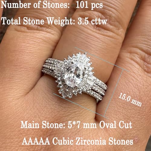 Newshe Jewellery Vintage Engagement Rings for Women AAAAA Cz Wedding Band Ring Enhancer Bridal Set 3.5 Ct 925 Sterling Silver Halo Size 5-103