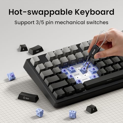 Image of Kisnt KN85 Wireless Mechanical Keyboard, 75% Layout with Side Printed PBT Keycaps, Bluetooth /2.4GHz /USB-C, Custom RGB Backlit, Hot-Swappable Linear Switch,Creamy Sound for Gaming /Typing(Gradient Gray)