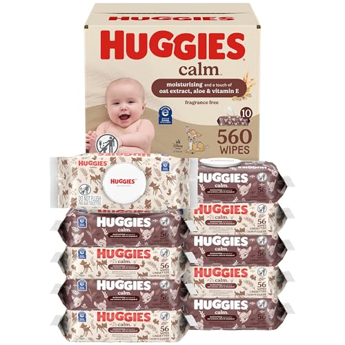 Image of Huggies Calm Baby Wipes, Unscented, Hypoallergenic, 10 Push Button Packs (560 Wipes Total)
