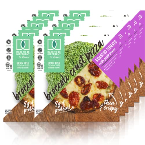 Dare to Be Different Frozen Broccoli Crust Roasted Tomato Pizza | Gluten Free | Grain Free | Low Carb | Slim, Thin, and Crispy Plant Based | Kosher | Perfect Pizzas for Keto and Paleo Diet | 12-Pack