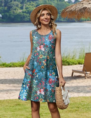 Image of Zeagoo Womens Summer Dress 2026 Sleeveless Casual A-Line Tshirt Sundresses