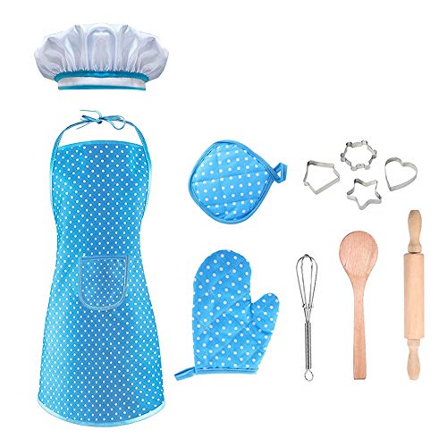 Toys for 3-6 Year Old Boys Girls Fricon Cooking and Baking Set for Kids Ages 3-5 Kids Apron Chef Role Play Costume Set Birthday Gifts for 3-6 Year Old Boys and Girls Blue