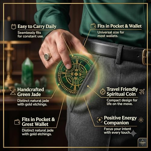 Image of Certified Green Jade Danobus Coin for Wealth & Prosperity | Handcrafted Feng Shui Pocket Energy Coin for Purse Wallet Meditation Spiritual Gift | 4x4 cm