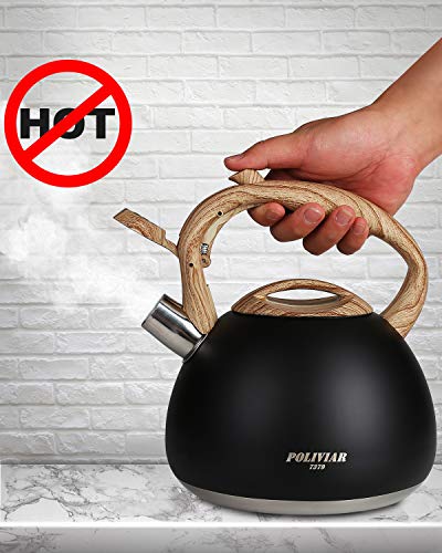 POLIVIAR Tea Kettle, Black Ti Stovetop Tea Kettle 2.7 Quart, Audible Whistling Teapot, Food Grade Stainless Steel for Anti-Rust and Anti Hot Handle, Suitable for All Heat Sources (JX2018-WB20) - Thumbnail 4